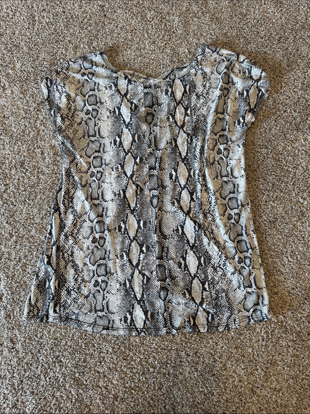 First Love Snake-Print Short Sleeve Top in Black and White